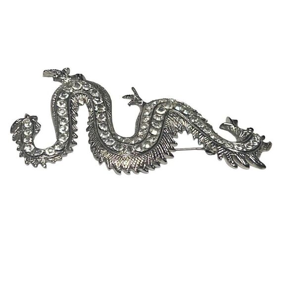 Huge Vintage Clear Rhinestone Gold Tone Red Eyed Dragon Statement Brooch - Picture 2 of 12